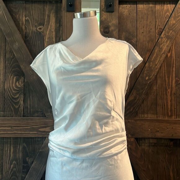 Gmettory Satin Cap Sleeve Ruched Back Dresses Elegant Ruched Waist Midi Dress - Picture 4 of 13